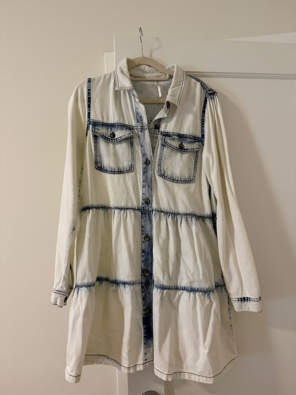 Free People Nicole Shirt Dress Long Sleeve Washed Denim - size Medium - Picture 5 of 9
